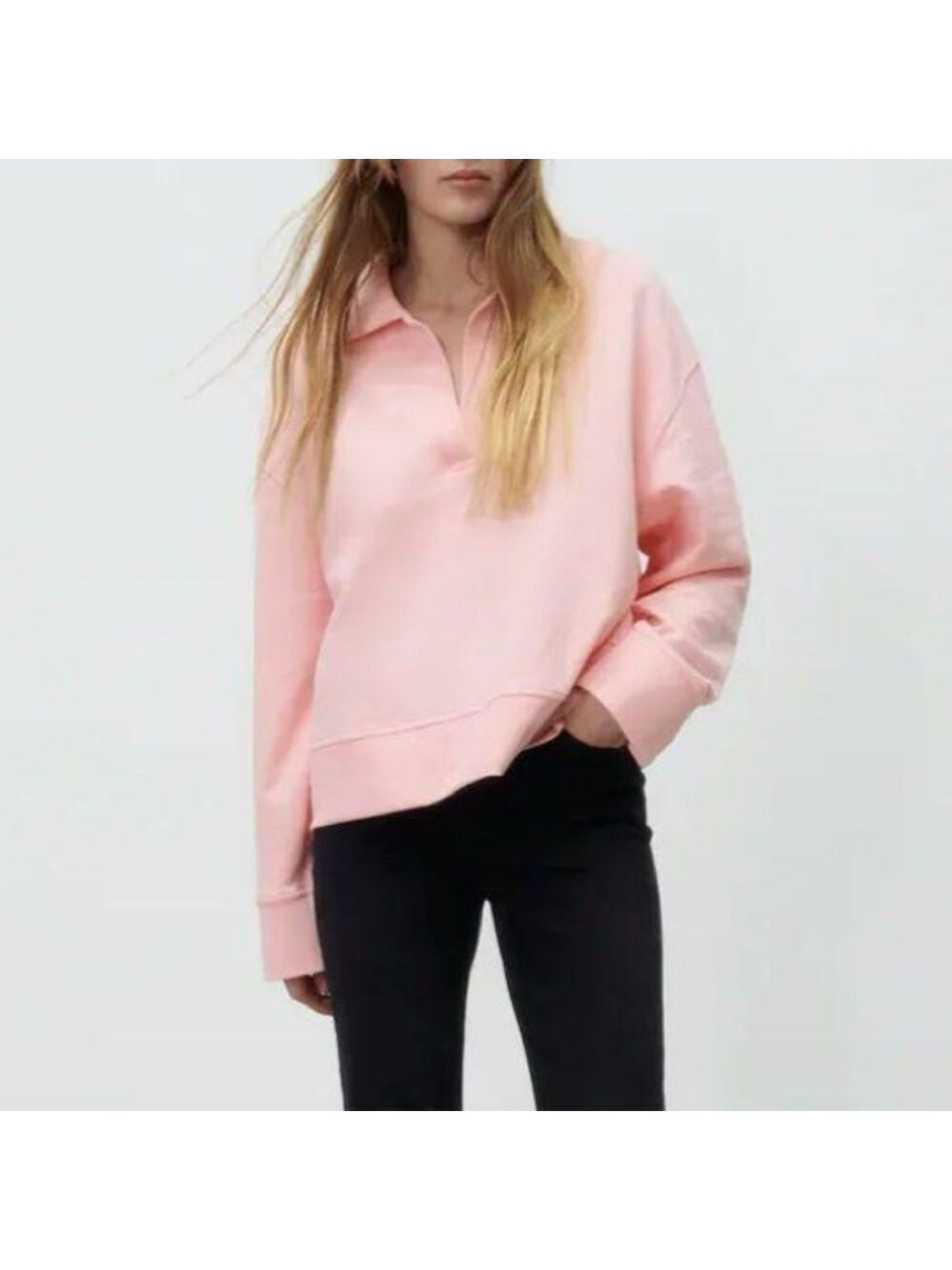 Zara Polo Baby Pink Collared Lightweight Sweatshirt